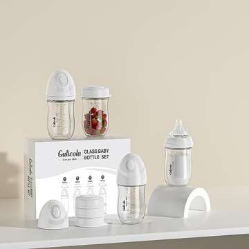 Gulicola Natural Glass Baby Bottle 4 Pack, Newborn Breastfeeding Bottles Set, Extra Slow Flow Nipple...