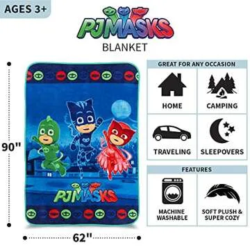Franco Kids Bedding Super Soft Micro Raschel Blanket, 62 in x 90 in, PJ Masks