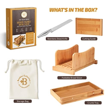 Bambüsi Bread Slicer - Bamboo Cutter with Knife and Crumb Tray