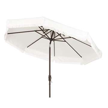 Safavieh Outdoor Milan Fringe White 9-foot Double Top Crank UV Protected Umbrella