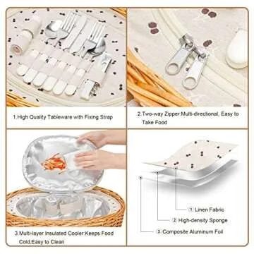 STBoo Picnic Basket with Insulated Cooler and Folding Table