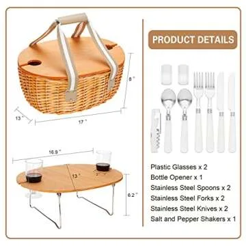 STBoo Picnic Basket with Insulated Cooler and Folding Table