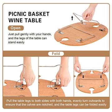 STBoo Wicker Picnic Basket for 2 with Large Insulated Cooler Compartment and Folding Table, Cutlery Service Kits, Willow Hamper Set with Woven Handles for Camping, Outdoor, Party(Beige)