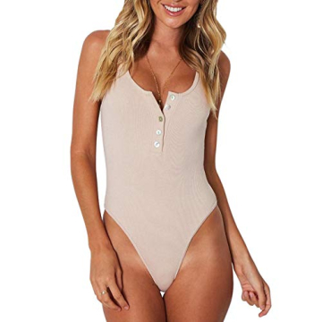 REORIA Women's Sexy Scoop Neck Racerback Bodysuit