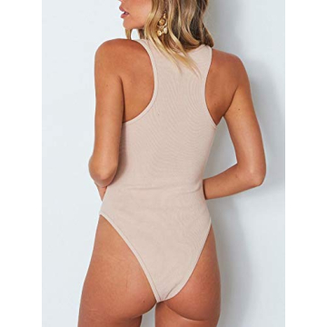 REORIA Women's Sexy Scoop Neck Racerback Bodysuit