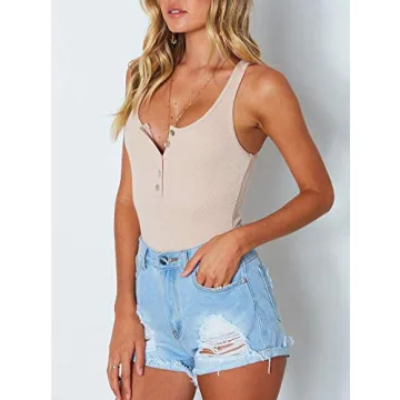 REORIA Women's Sexy Scoop Neck Racerback Bodysuit