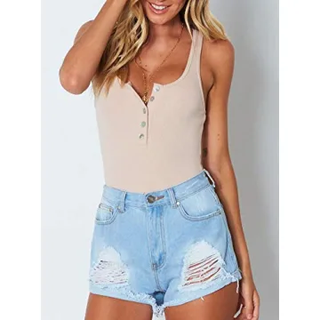 REORIA Women's Sexy Scoop Neck Racerback Bodysuit