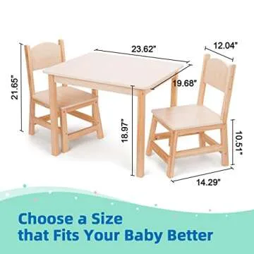 TOOKYLAND Wood Kids Table and Chairs Set,Natural,Sturdy,Doesn't Wobble,Light Color Children's Furniture,Easy to Match