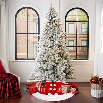 Classic Red & White Cable Knit Christmas Tree Skirt
