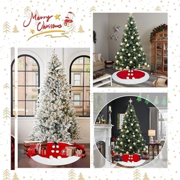 Classic Red & White Cable Knit Christmas Tree Skirt