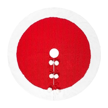 Classic Red & White Cable Knit Christmas Tree Skirt