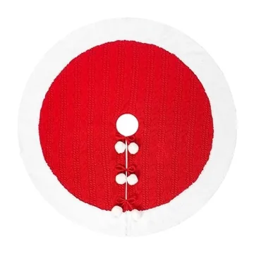 Classic Red & White Cable Knit Christmas Tree Skirt