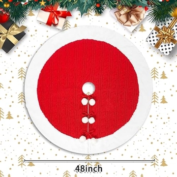 Classic Red & White Cable Knit Christmas Tree Skirt