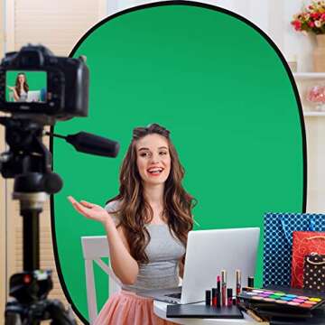 AFHT 5'X7'Portable Green Screen Backdrop with Stand Blue and Green 2-in-1 Collapsible Green Screen Kit, Chromakey Blue and Green Screen Chair