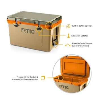 RTIC Ultra-Light 52 Quart Hard Cooler Insulated Portable Ice Chest Box for Beach, Drink, Beverage, Camping, Picnic, Fishing, Boat, Barbecue, 30% Lighter Than Rotomolded Coolers, Trailblazer