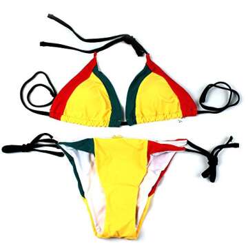 VOARYISA Women's Fashion Caribbean Rasta African Grassland Yellow Red Green Bikini Swimsuit Swimwear...