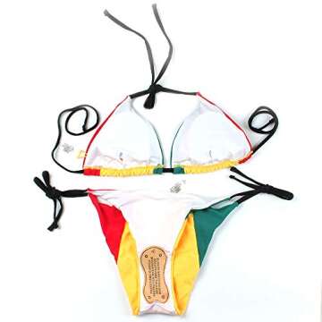 VOARYISA Women's Fashion Caribbean Rasta African Grassland Yellow Red Green Bikini Swimsuit Swimwear (8-10)