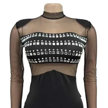 Figdaw Strapless Rhinestone Maxi Dress Sequin Dresses Sexy Evening Gowns for Women Formal Elegant 2025,Black,M,C6823