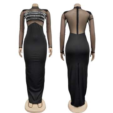 Figdaw Strapless Rhinestone Maxi Dress Sequin Dresses Sexy Evening Gowns for Women Formal Elegant 2025,Black,M,C6823