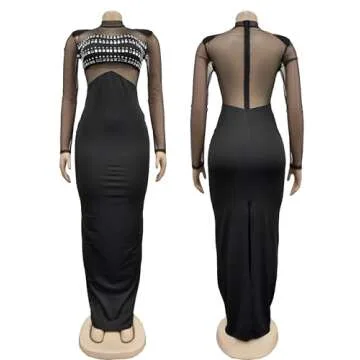 Figdaw Strapless Rhinestone Maxi Dress Sequin Dresses Sexy Evening Gowns for Women Formal Elegant 2025,Black,M,C6823