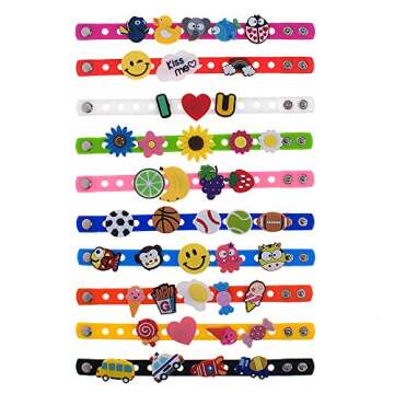 Muka 20 PCS Adult Rubber Charm Wristbands, Multi-Color Silicone Adjustable Bracelets
