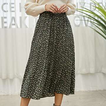 EXLURA Womens High Waist Polka Dot Pleated Skirt Midi Swing Skirt with Pockets