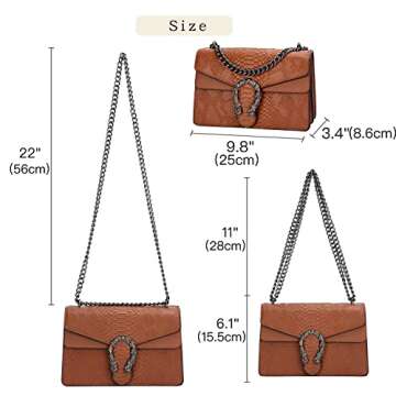 Leather Shoulder Bag Chain Purse for Women - Fashion Crossbody Bags Vintage Snake Print Underarm Bag...