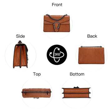 Leather Shoulder Bag Chain Purse for Women - Fashion Crossbody Bags Vintage Snake Print Underarm Bag Square Satchel Clutch Handbag（Brown）