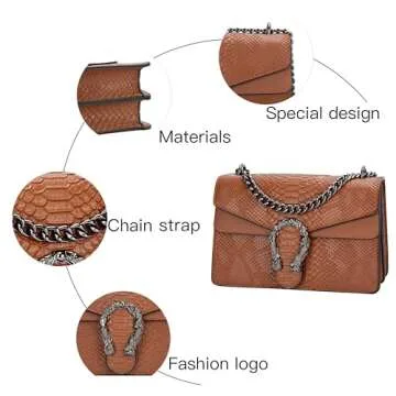 Leather Shoulder Bag Chain Purse for Women - Fashion Crossbody Bags Vintage Snake Print Underarm Bag Square Satchel Clutch Handbag（Brown）