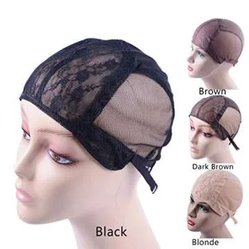Black S Double Lace Wig Cap Weave Cap, Adjustable Hairnet for Making Wigs