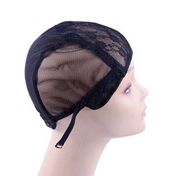 Black S Double Lace Wig Cap Weave Cap, Adjustable Hairnet for Making Wigs