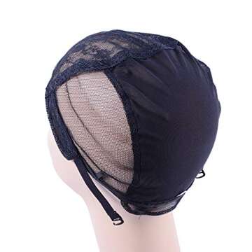 Black S Double Lace Wig Cap Weave Cap, Adjustable Hairnet for Making Wigs