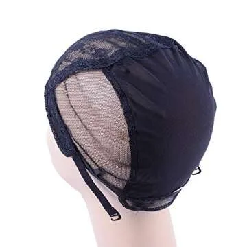 Black S Double Lace Wig Cap Weave Cap, Adjustable Hairnet for Making Wigs