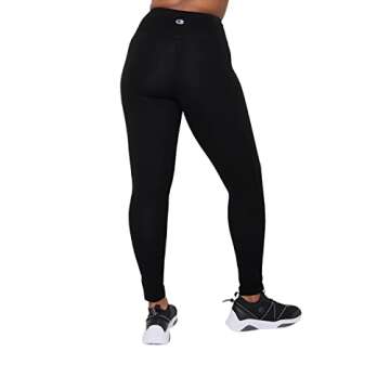 Champion, Authentic, Moisture Wicking, 7/8 Leggings for Women, 25", Black Brush Stroke Script, 2X Plus