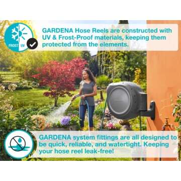 GARDENA (08055) Retractable Garden Hose Reel 100' ft, Wall Mounted, Automatic Retraction & Length Lo...