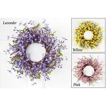 Collections Etc Spring Forsythia Floral Twig Door Wreath - Seasonal Door Accent for Any Room, Pink