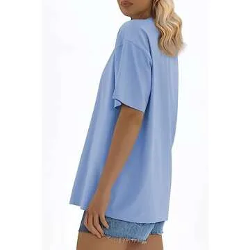 ATHMILE Womens Oversized T Shirts Loose Fit Crewneck Short Sleeve Tops Summer Casual Blouse 2025 Y2K Basic Tee SkyBlue