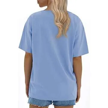ATHMILE Womens Oversized T Shirts Loose Fit Crewneck Short Sleeve Tops Summer Casual Blouse 2025 Y2K Basic Tee SkyBlue