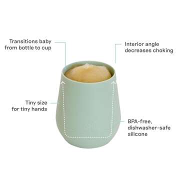 ezpz Tiny Cup 2 Pack (Sage/Olive) - 100% Silicone Training Cup for Infants - 4 months + - Designed b...