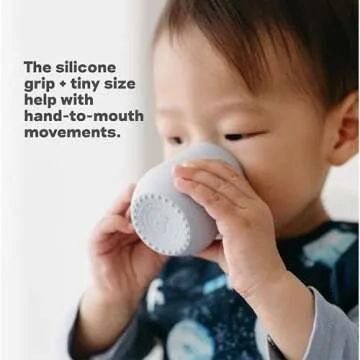 ezpz Tiny Cup 2 Pack (Sage/Olive) - 100% Silicone Training Cup for Infants - 4 months + - Designed by a Pediatric Feeding Specialist - Baby-led Weaning Essentials & Baby Gifts