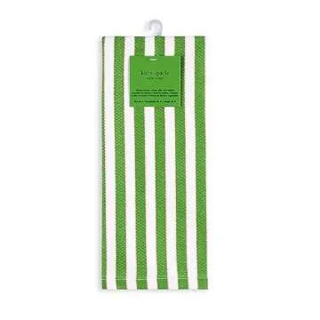 Kate Spade New York Botanical Stripe Kitchen Towels 4-Pack Set, Absorbent 100% Cotton, Green/Pink, 17"x28"