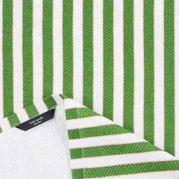 Kate Spade New York Botanical Stripe Kitchen Towels 4-Pack Set, Absorbent 100% Cotton, Green/Pink, 17"x28"