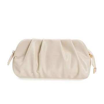 CHARMING TAILOR Chic Soft Vegan Leather Clutch Bag Dressy Pleated PU Evening Purse for Women (Off Wh...