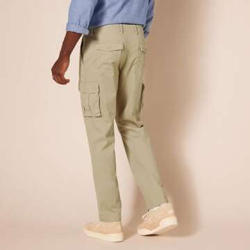 Amazon Essentials Men's Straight-Fit Stretch Cargo Pant (Available in Big & Tall), Khaki Brown, 36W x 32L