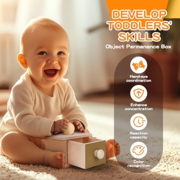 Starrykids Montessori Toys for Babies 0-6 Months, 6 in 1 Learning Educational Set for for Newborn, Toddlers Gifts Includes Spinning Drum, Object Permanence Box, Baby Roller Tummy Time Mirror and More