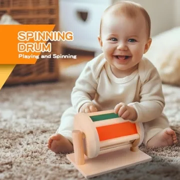 Starrykids Montessori Toys for Babies 0-6 Months, 6 in 1 Learning Educational Set for for Newborn, Toddlers Gifts Includes Spinning Drum, Object Permanence Box, Baby Roller Tummy Time Mirror and More