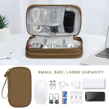 FYY Electronic Organizer, Travel Cable Organizer Bag Pouch Electronic Accessories Carry Case Portable Waterproof Double Layers All-in-One Storage Bag for Cable, Cord, Charger, Phone, Earphone Brown