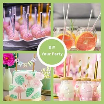 Iridescent Pink Paper Drinking Straws, 100 Pack Shiny Foil Pink Coral Pearl Straws Disposable Paper Straws for Candy Sticks, Birthday Party, Iridescent Decoration