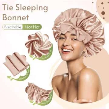 BONNET QUEEN Satin Bonnet Silk Bonnet for Sleeping Women Hair Bonnet Night Sleep Cap Scarf wrap for Curly Hair with tie Band Champagne
