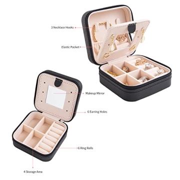 Travel Jewelry Organizer Case with Mirror for Women